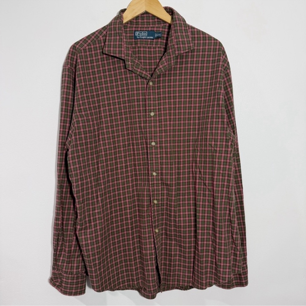 Polo Ralph Lauren Men's Plaid Green/Pink Button Down Shirt Single Pocket XXL